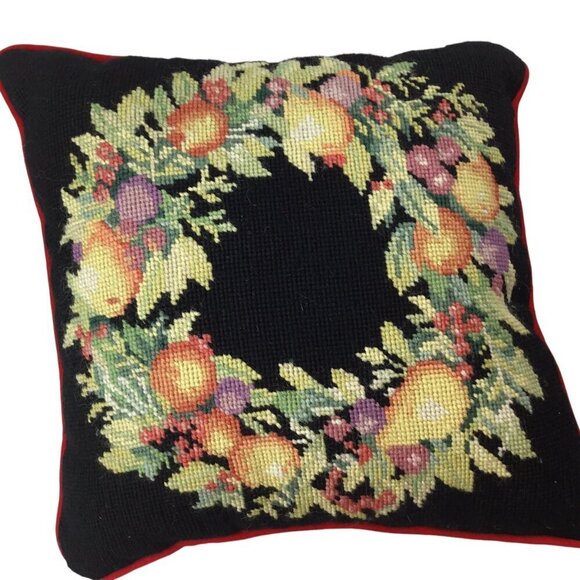 Vintage 1991 Imperial Elegance Needlepoint Pillow Peking Handicraft Floral Fruit - Picture 9 of 10